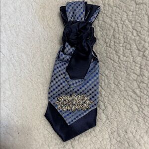 Navy and Light Blue Decorative Tie with Crystal Accent